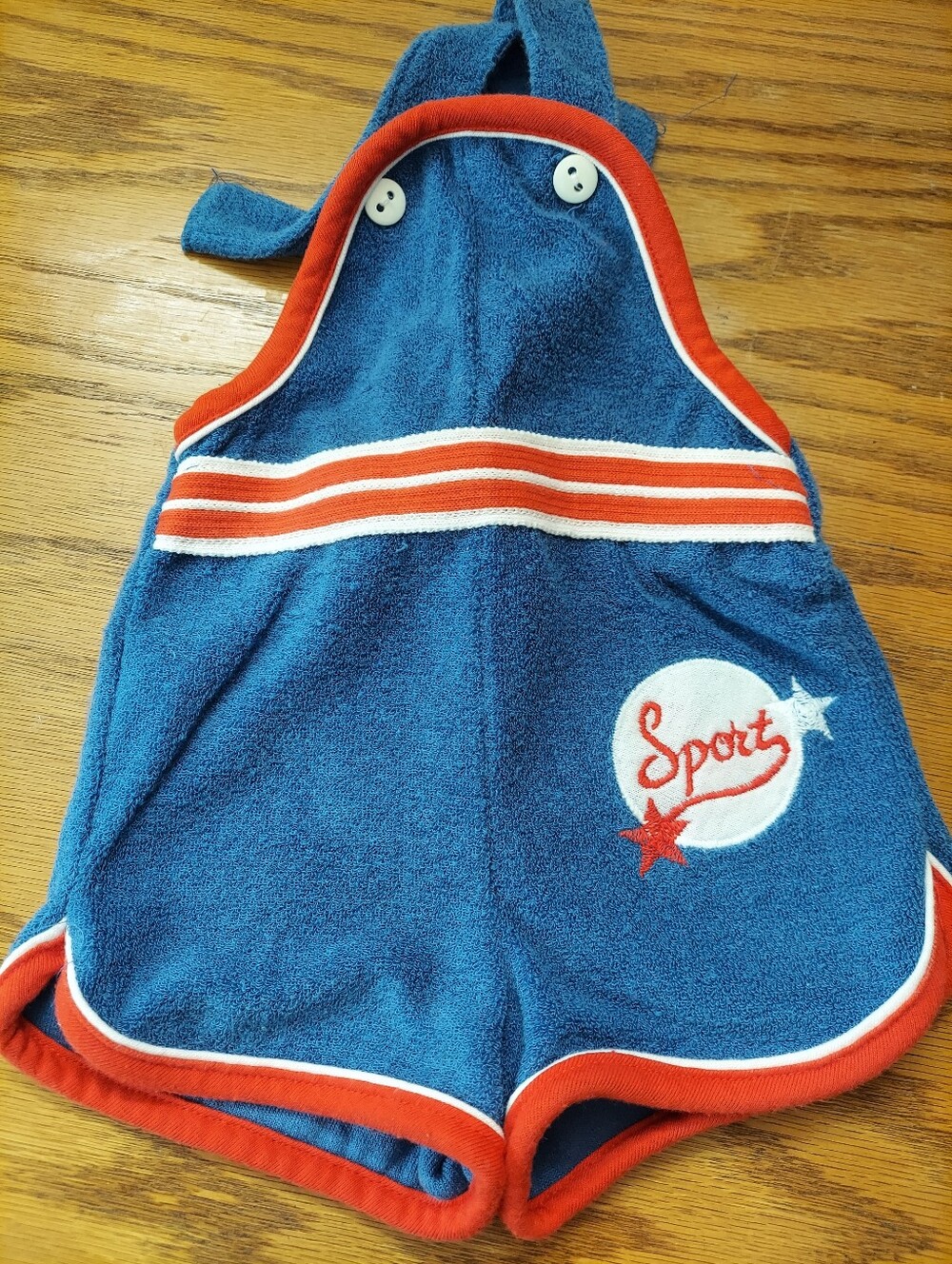 Health-tex 2T Blue Terry Romper Red Trim and 'Sport' Patch Vintage 70's - 80's